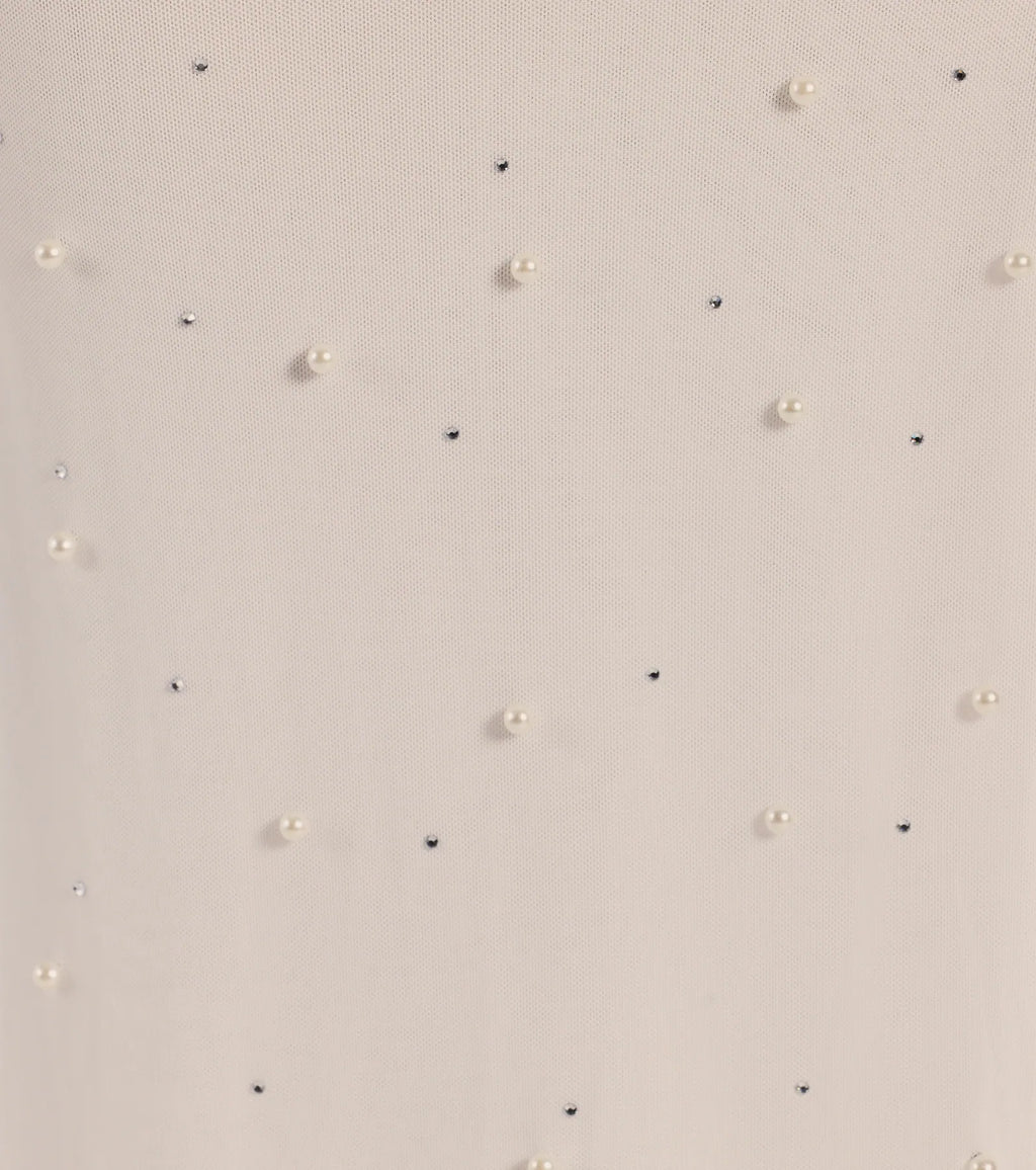 Milena Faux Pearl Mesh High Slit Mermaid Dress